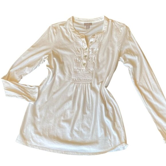 J. Jill Cream/Ivory White Henley Top Smocked Bib Accent Sz SP #347K - Picture 5 of 9